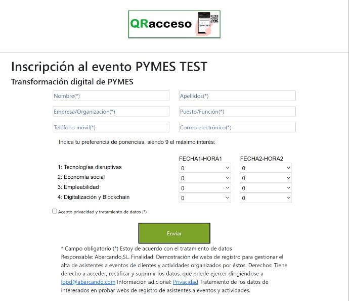 Web de registro con formulario multi-columna