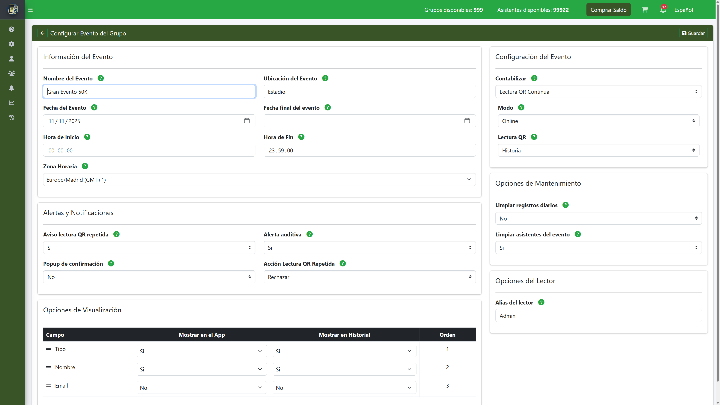 Panel web de administración de eventos - configuración completa del funcionamiento desde el panel Panel web de administración de eventos - configuración completa del funcionamiento desde el panel