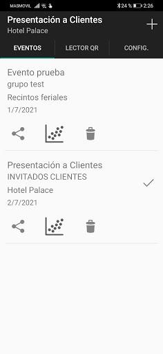 Listado de eventos para control de entrada QR usando QRacceso