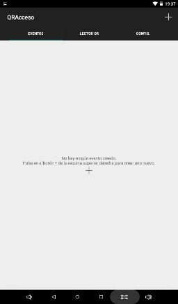 QRacceso: Pantalla de inicio para crear eventos.
